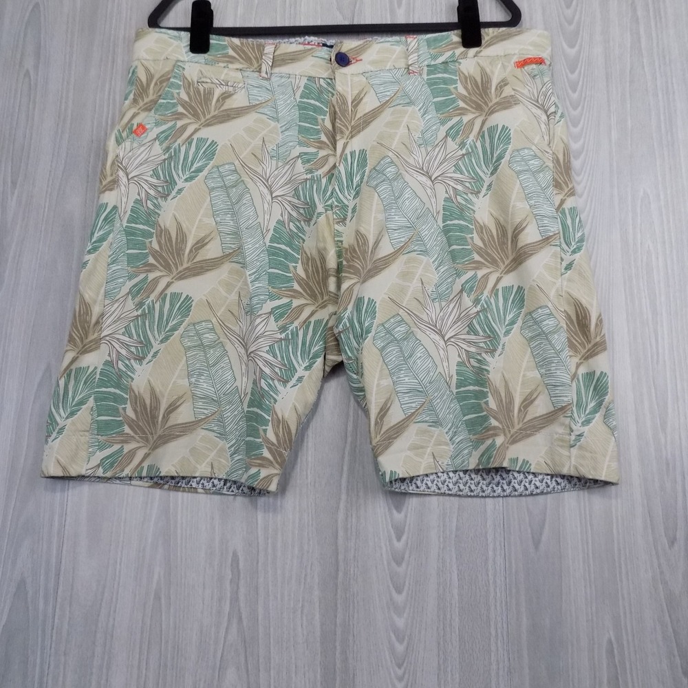 Refinery Republic Tropical Print Shorts Mens 38 Green Tan EUC